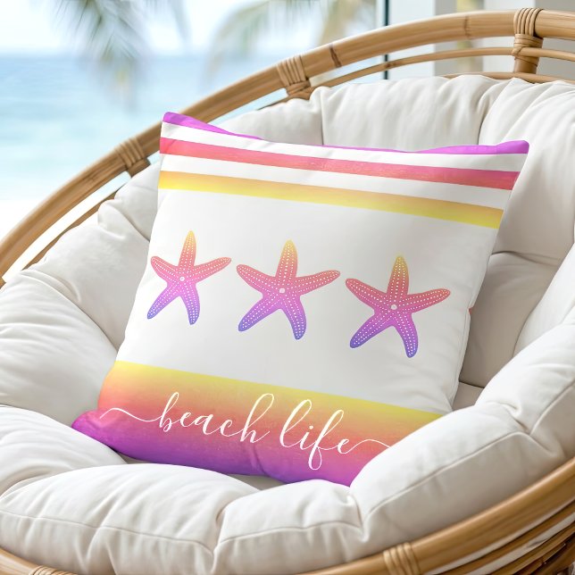 Pink purple ombre 3 starfish beach life script throw pillow (Creator Uploaded)