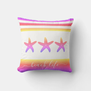 Pink purple ombre 3 starfish beach life script throw pillow