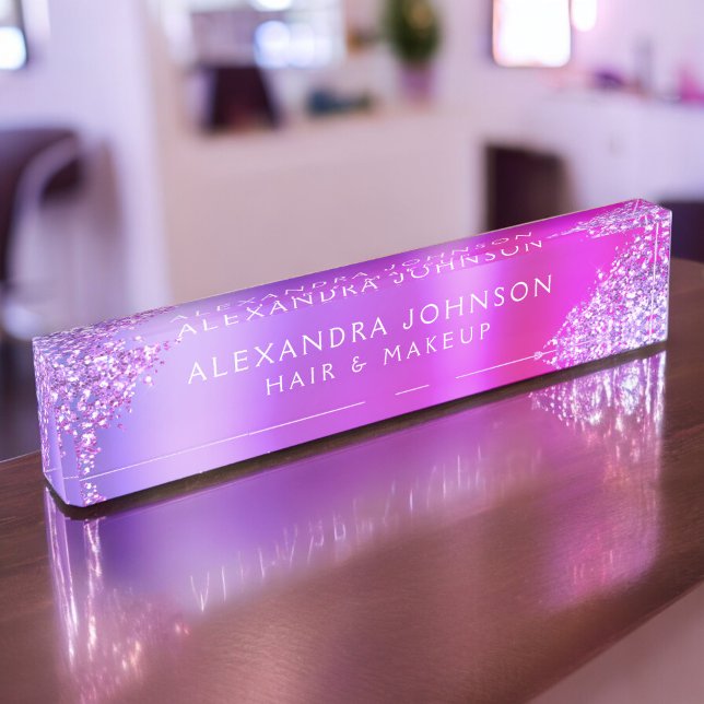 Pink Purple Ombre Glitter Sparkle Hair Makeup Nameplate (Creator Uploaded)