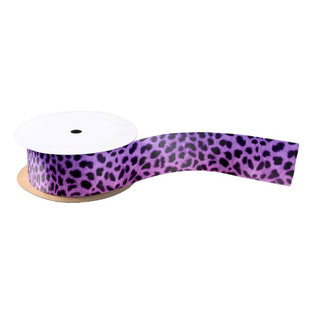 Pink Purple Ombre Leopard Animal Print Ribbon Satin Ribbon (Spool)