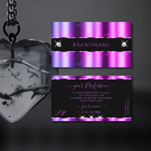 Pink Purple Ombre on Black Sparkle Jewels Initials Business Card
