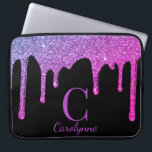Pink Purple Ombre Sparkle Glitter Drips Monogram Laptop Sleeve<br><div class="desc">Pink Purple Ombre Sparkle Glitter Drips Monogram laptop sleeve with our trendy faux glitter drips in an ombre rainbow of hot pink and purple on a chic black background. Easy to customize and perfect for school or work! You're dripping in luxury, so your aesthetic should be, too! Perfect for your...</div>