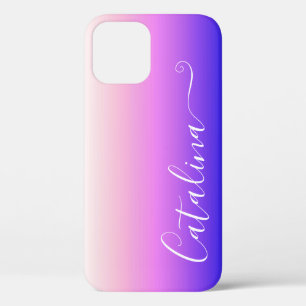 Pink Purple Ombre Stripes Gradience Custom Name iPhone 12 Case