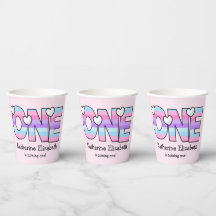 Pink Purple Ombre Stripes Hearts First Birthday