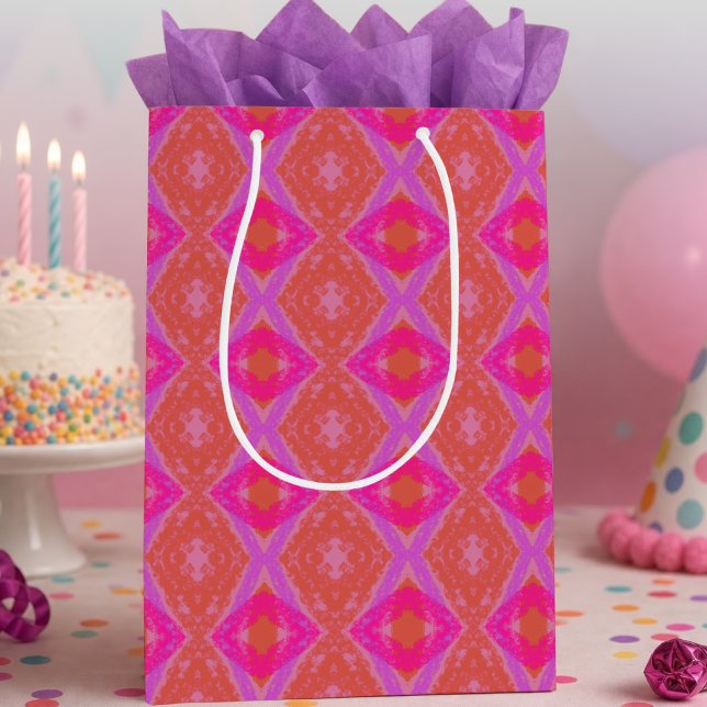 Pink Purple Orange Crayon Diamonds Geometric Medium Gift Bag (The perfect gift bag to carry that special surprise for a friend or just about anyone.)