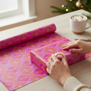 Pink Purple Orange Crayon Diamonds Geometric Wrapping Paper