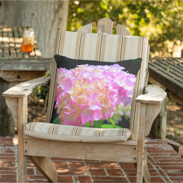 Pink purple orange hydrangeas outdoor pillow (Chair)