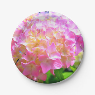 Pink purple orange hydrangeas paper plate