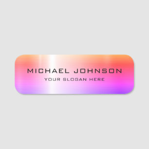 Pink Purple Orange Shiny Stainless Steel Metal Name Tag