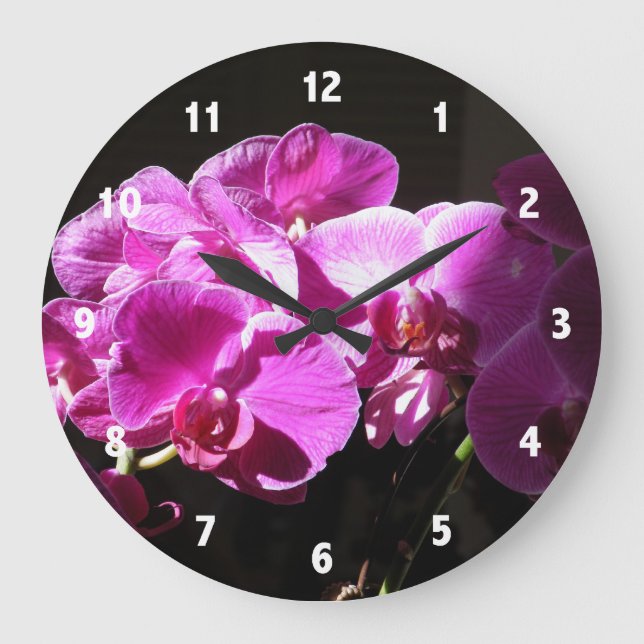 Pink Purple Orchids Flower Photography Clock (Front)