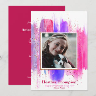 Pink & Purple Painted Glitter Sparkles Graduation Invitation
