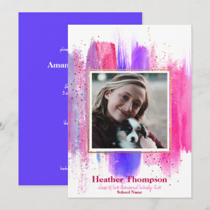 Pink & Purple Painted Glitter Sparkles Graduation  Invitation