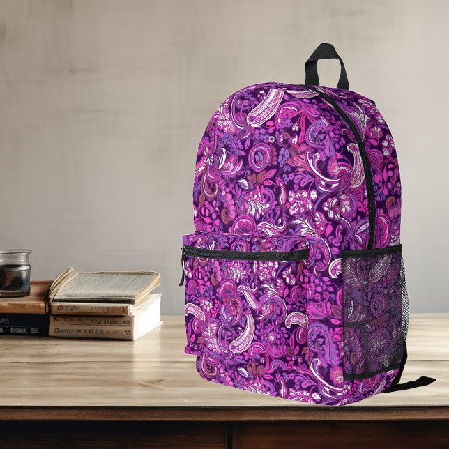 Pink Purple Paisley Pattern Printed Backpack (Creator Uploaded)