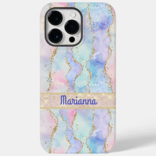 Pink Purple Pale Green Watercolor Faux Glitter Case-Mate iPhone 14 Pro Max Case