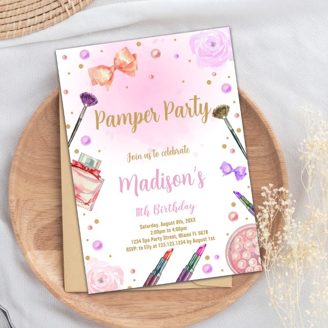 Pink Purple Pamper Party Birthday Invitations (Pink Purple Pamper Party Birthday Invitations)