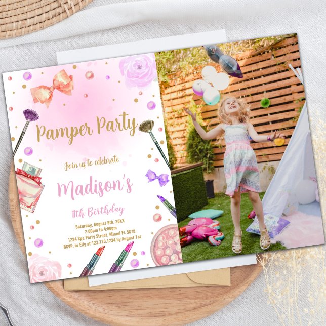 Pink Purple Pamper Party Birthday Invitations phot (Pink Purple Pamper Party Birthday Invitations phot)