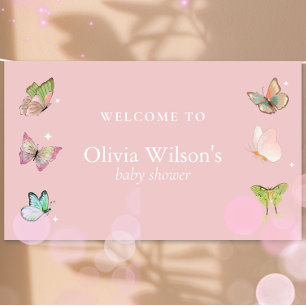 Pink Purple Pastel Butterfly Girl Baby Shower Banner