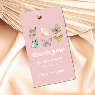 Pink Purple Pastel Butterfly Girl Baby Shower Gift Tags