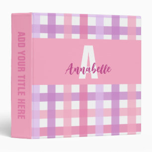 Pink Purple Pastel Gingham Pattern Monogram Binder