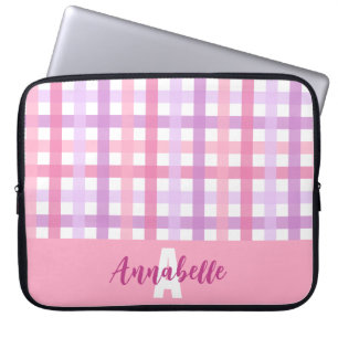 Pink Purple Pastel Gingham Pattern Monogram Laptop Sleeve