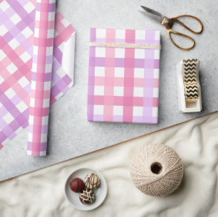 Pink Purple Pastel Gingham Pattern Wrapping Paper