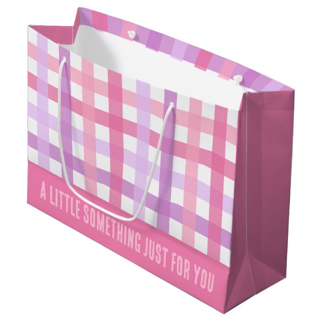 Pink Purple Pastel Modern Gingham Pattern Large Gift Bag (Front Angled)