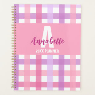 Pink Purple Pastel Monogram Gingham Pattern  Planner