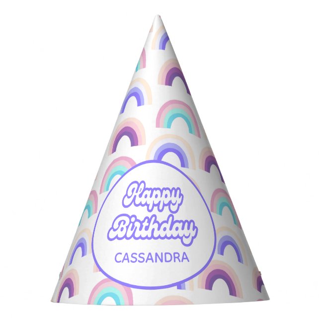 Pink Purple Pastel Watercolor Rainbow Party Hat (Front)