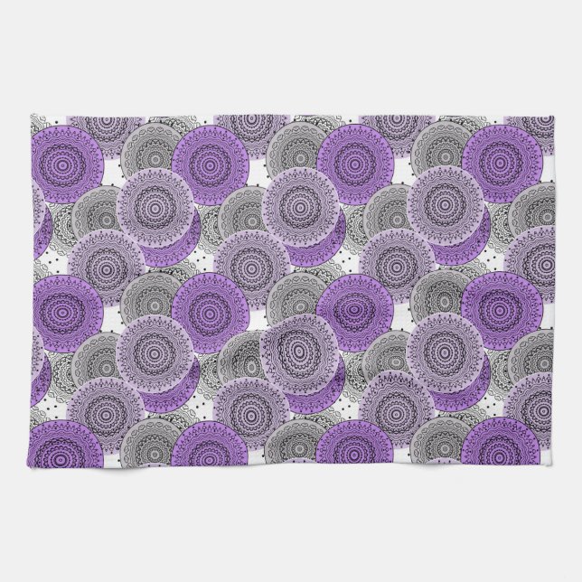 Pink purple pattern arabic mandala oriental style kitchen towel (Horizontal)