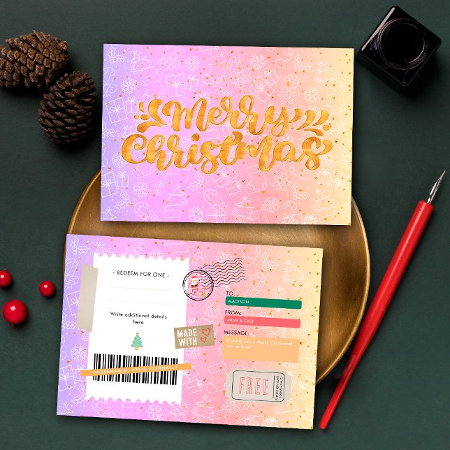 Pink Purple Pattern Christmas Ticket Gift Voucher (Creator Uploaded)