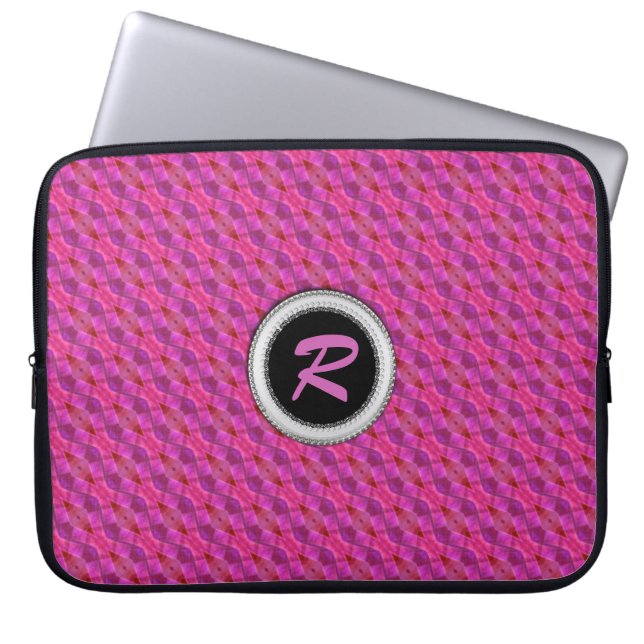 Pink Purple Pattern Monogram 10in Tablet Notebook Laptop Sleeve (Front)