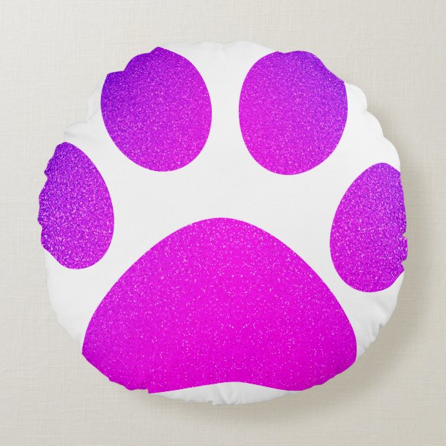 Pink Purple Paw Print Glittery Ombre Gift 2023 Round Pillow (Front)