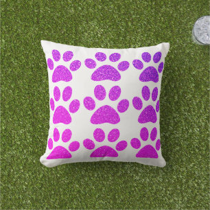 Pink Purple Paw Print Glittery Ombre Gift Favour Outdoor Pillow