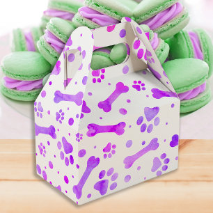 Pink Purple Paw Prints Watercolor Birthday Favor Box
