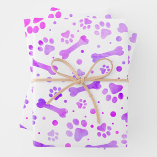 Paw print wrapping paper with name for pet animal | Zazzle