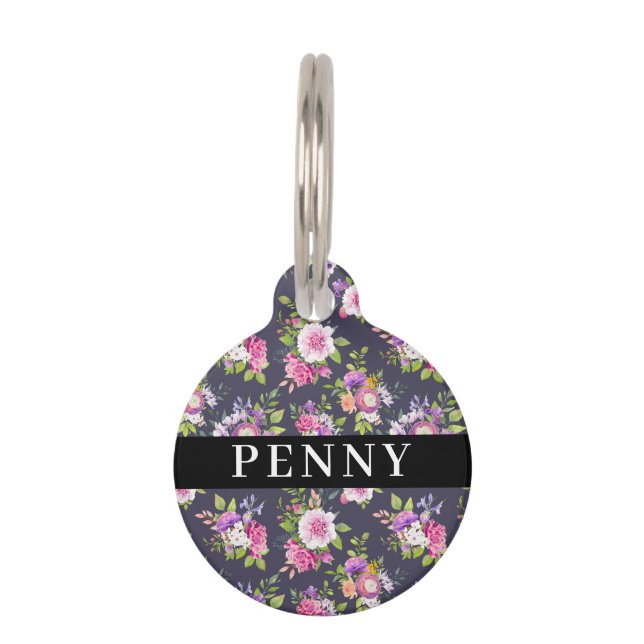 Pink & Purple Peonies Floral Bouquet Pet Tag (Front)
