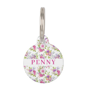 Pink & Purple Peonies Floral Bouquet Pet Tag