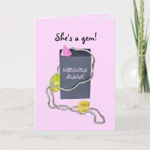 Pink purple Personalize SHE'S A GEM BIRTHDAY Thank You Card