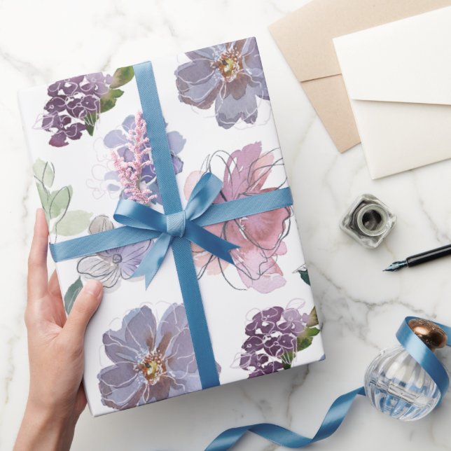 Pink Purple Petals White Background Wrapping Paper (Gifting)