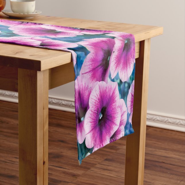 Pink & Purple Petunia Flowers   Short Table Runner (In Situ)