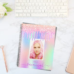 Pink purple photo name holographic planner<br><div class="desc">A rainbow coloured background in purple, pink with elegant pink and purple drips, paint dripping look. Personalize and add your own photo, name and a year. The name is written in grey with a large modern hand lettered style script with swashes. To keep the swashes only delete the sample name,...</div>