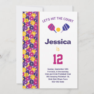 Pink & purple Pickleball B'day party + RSVP Invitation
