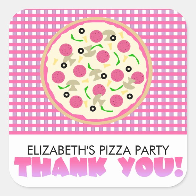 Pink Purple Pizza Party Thank You Favour Stickers (Front)