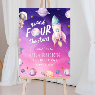 Pink Purple Planet Space Girl's Birth Affiche de b