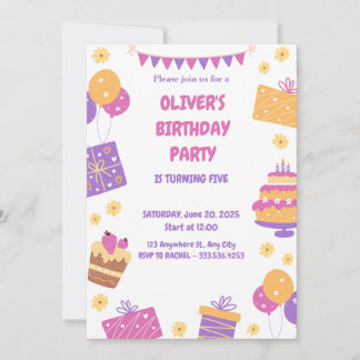 Pink Purple Playful Simple Invitation anniversaire