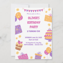 Pink Purple Playful Simple kids birthday invitaion