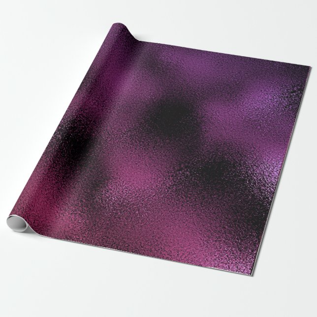 Pink Purple Plum Black Glass Glam Shiny Wrapping Paper (Unrolled)