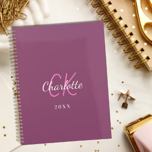 Pink purple plum monogram initials name 2026 planner