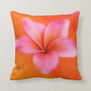 Pink Purple Plumeria Flower Orange Background Throw Pillow