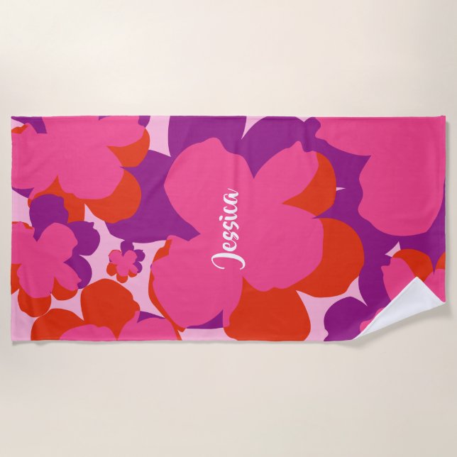 Pink/purple Popflower Beach Towel (Front)